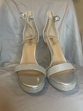 Silver Glitter Ankle-Strap Heels